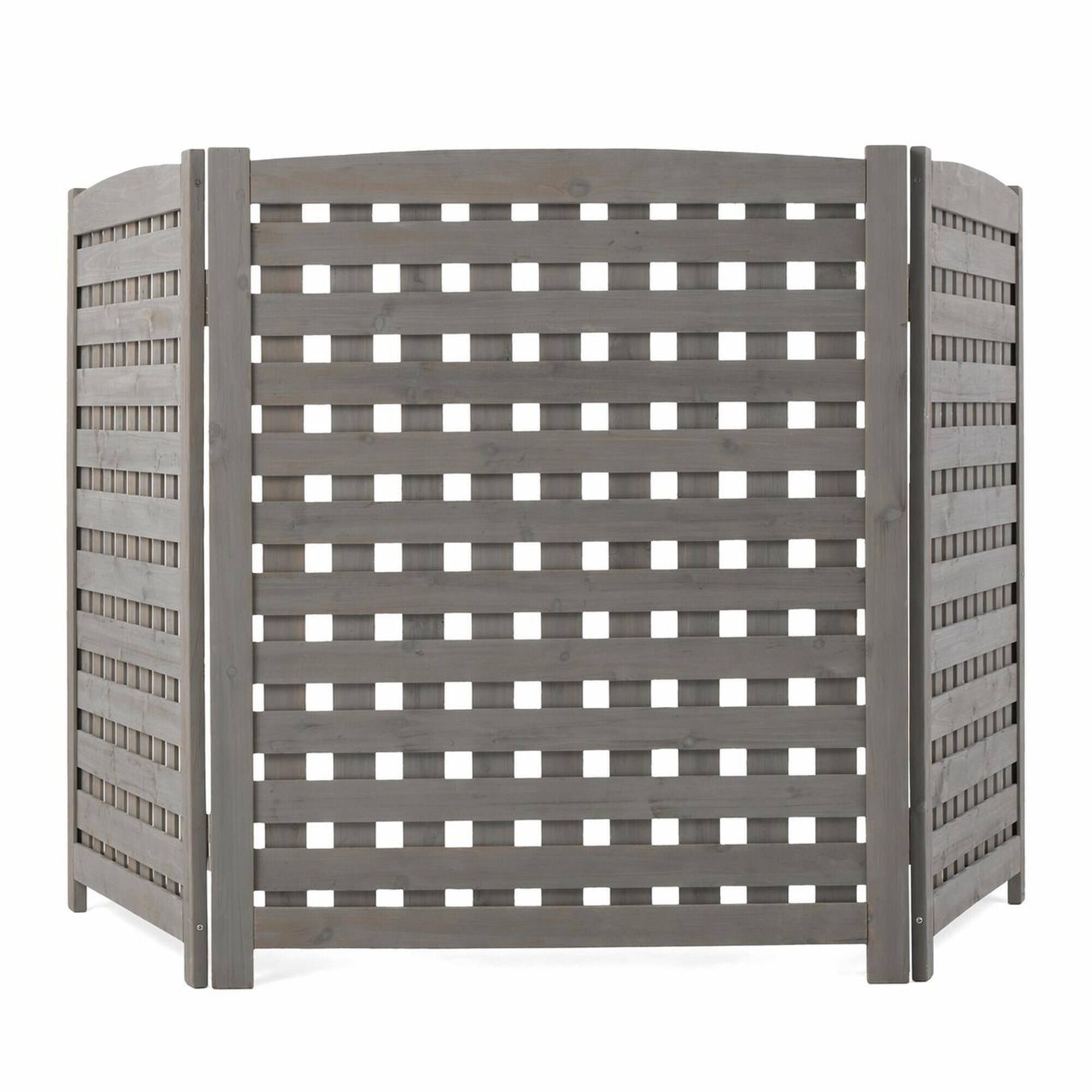 Front. RYHNUYNE - 3 Panel Wood Outdoor Privacy Fence Screen for Air Conditioner Cover, 32 x 38 Inch Garden Patio Enclosure - Grey.