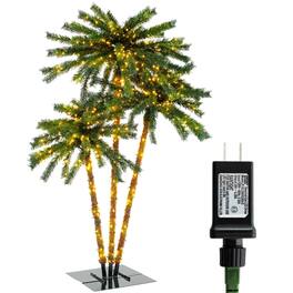 Costway - 6 FT 3 Trunks Lighted Palm Tree 930 LED Light up Simulation Tropical Palm Tree - Green