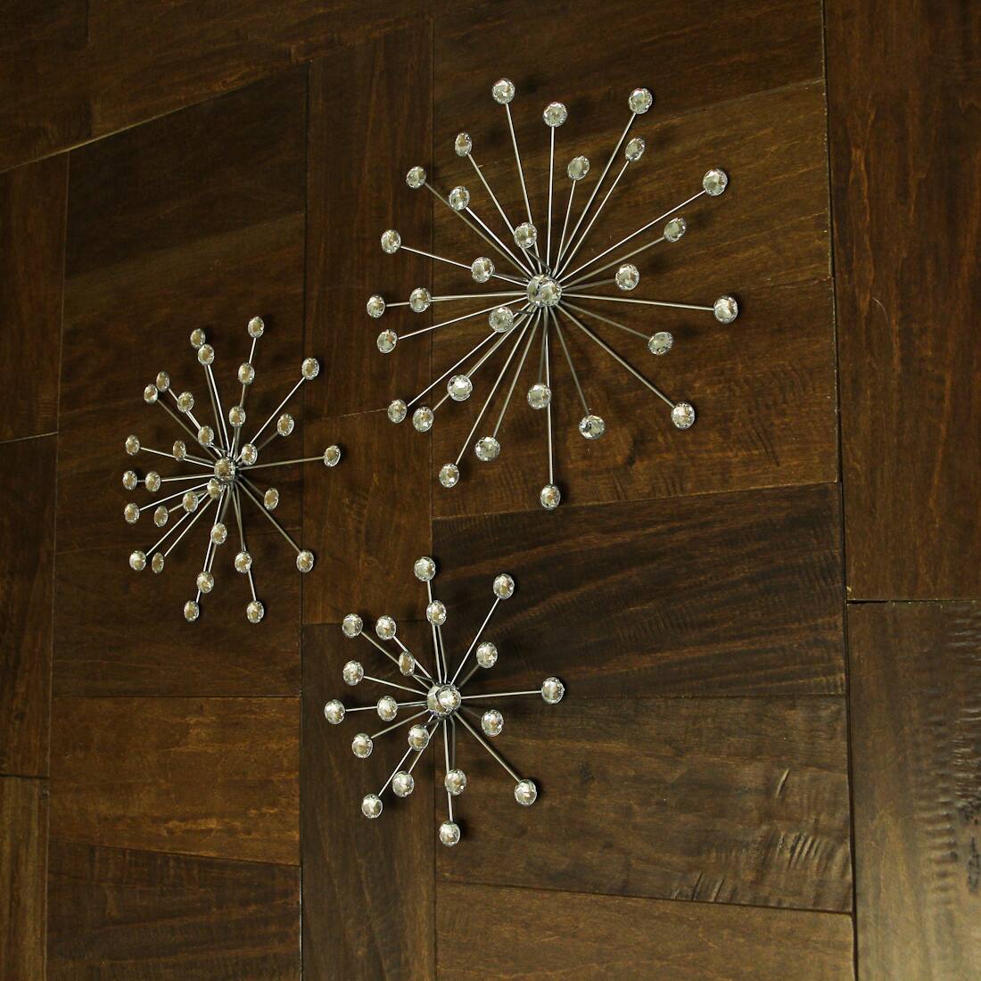 Alt View 4. Zeckos - Set of 6 Unique Silver Bursting Star Metal Wall Sculptures with Jeweled Points - Silver.