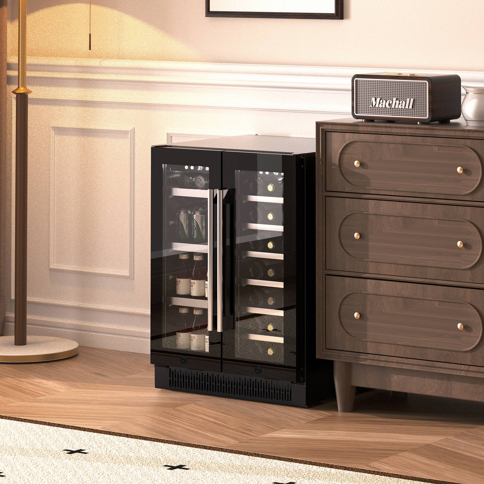 Alt View 7. Akicon - Akicon Luchar 24” Built in Dual Zone Wine and Beverage Refrigerator with Glass Door 20 Bottles & 60 Cans in Black - Black.