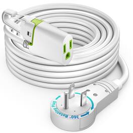 Maximm - 360° Rotating Flat Plug Extension Cord 25 ft, with Removable Hook, 16AWG Indoor Use, UL Certified - White