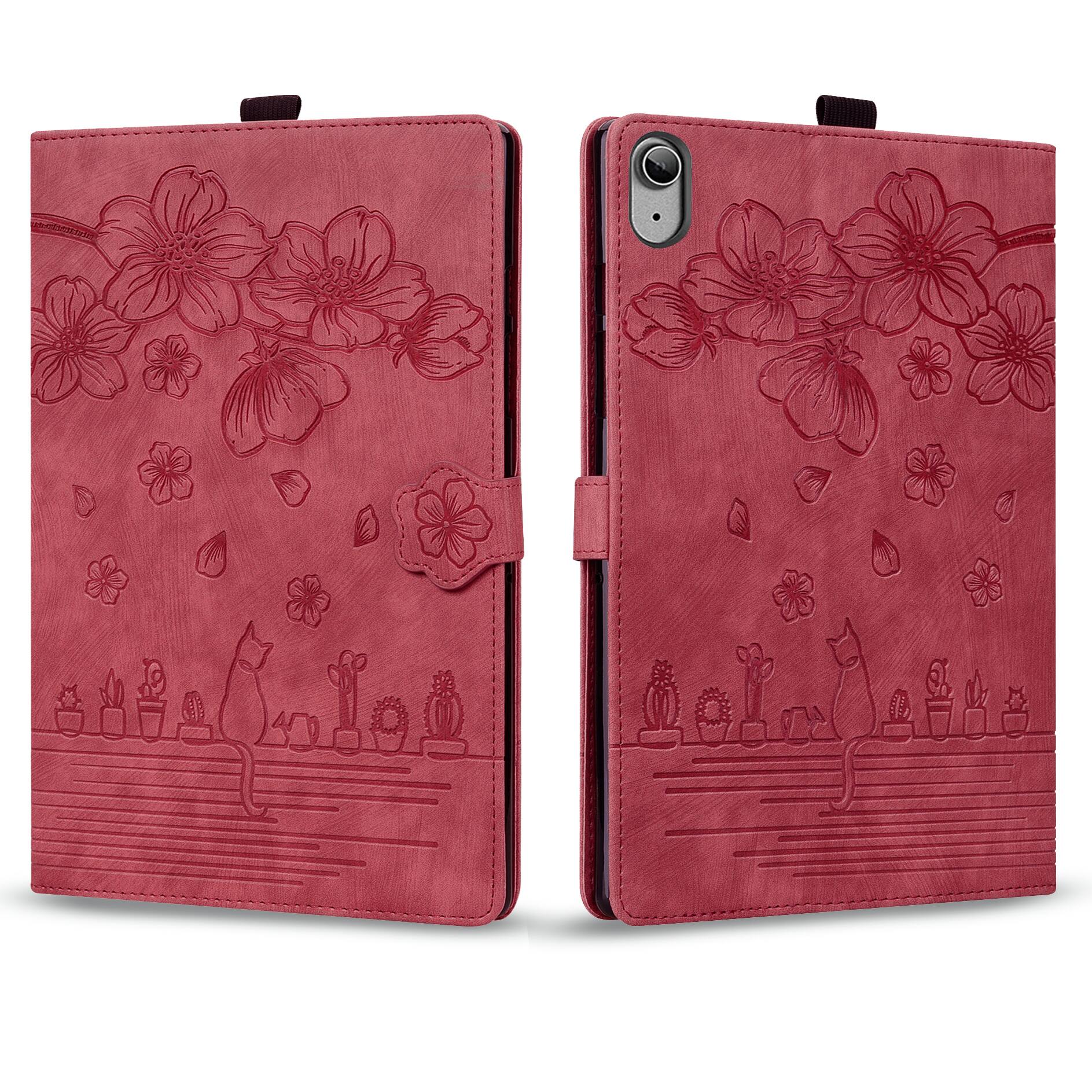 Alt View 1. Dteck - For Apple iPad (A16) 11" 2025/iPad 10th 2022 Embossed Flower Pattern Folio Case Card Slots Kickstand Cover - Winered.