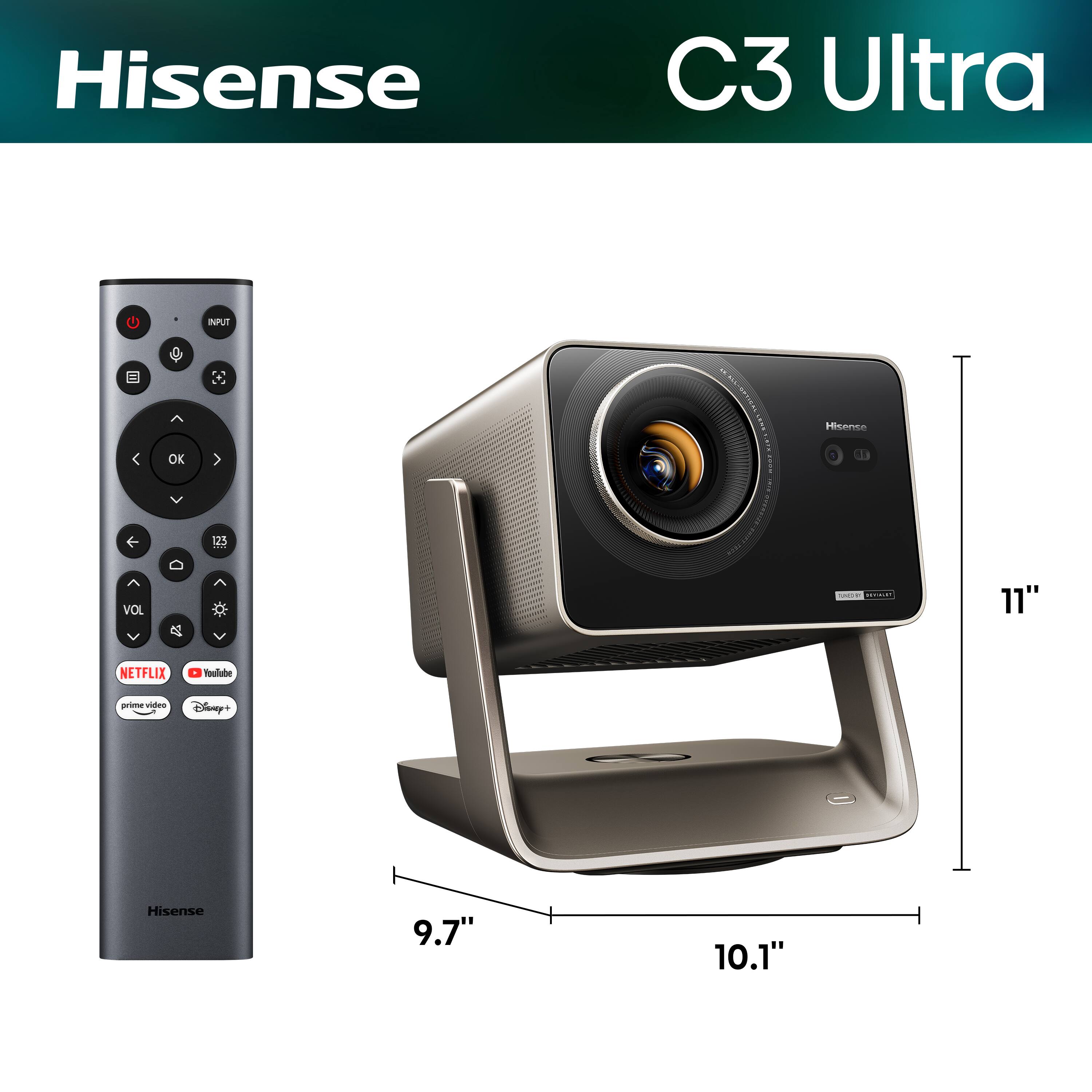 Hisense  
C3 Ultra  
INPUT  
OK  
BODY  
Hisense  
125  
VOL V  
V  
- SEVIALAT  
11"  
NETFLIX  
YouTube  
prime video  
Disney+  
Hisense  
9.7"  
10.1"