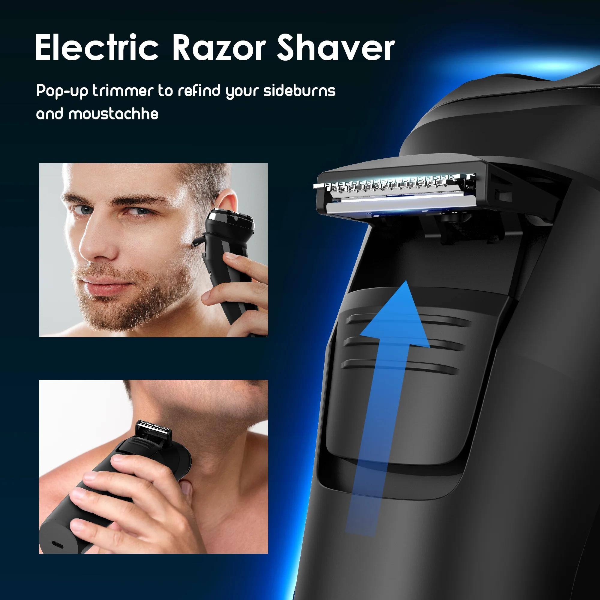 Electric Razor Shaver  
Pop-up trimmer to refine your sideburns and mustache