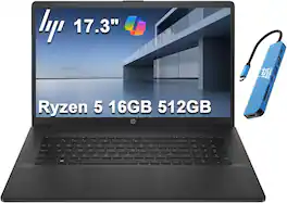 HP - Upgraded - 17 17.3" HD Laptop - AMD Ryzen 5 with 16GB Memory - 512GB SSD - Numeric Pad - Fast Charge - Windows 11 - Black
