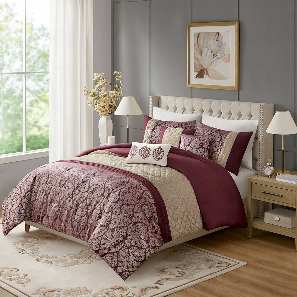 Alt View 1. Gracie Mills - Gracie Mills Delilah 6 Piece Jacquard Comforter Set - Plum.