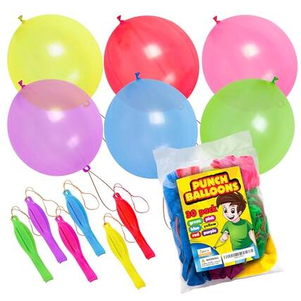 PUNCH BALLOONS 30 pack pink green yellow blue red purple
WARNING