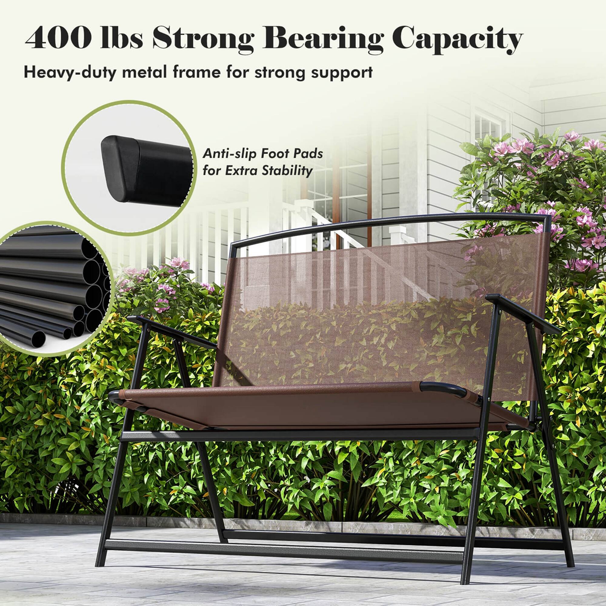 The text on the image reads: "400 lbs Strong Bearing Capacity Heavy-duty metal frame for strong support Anti-slip Foot Pads for Extra Stability."