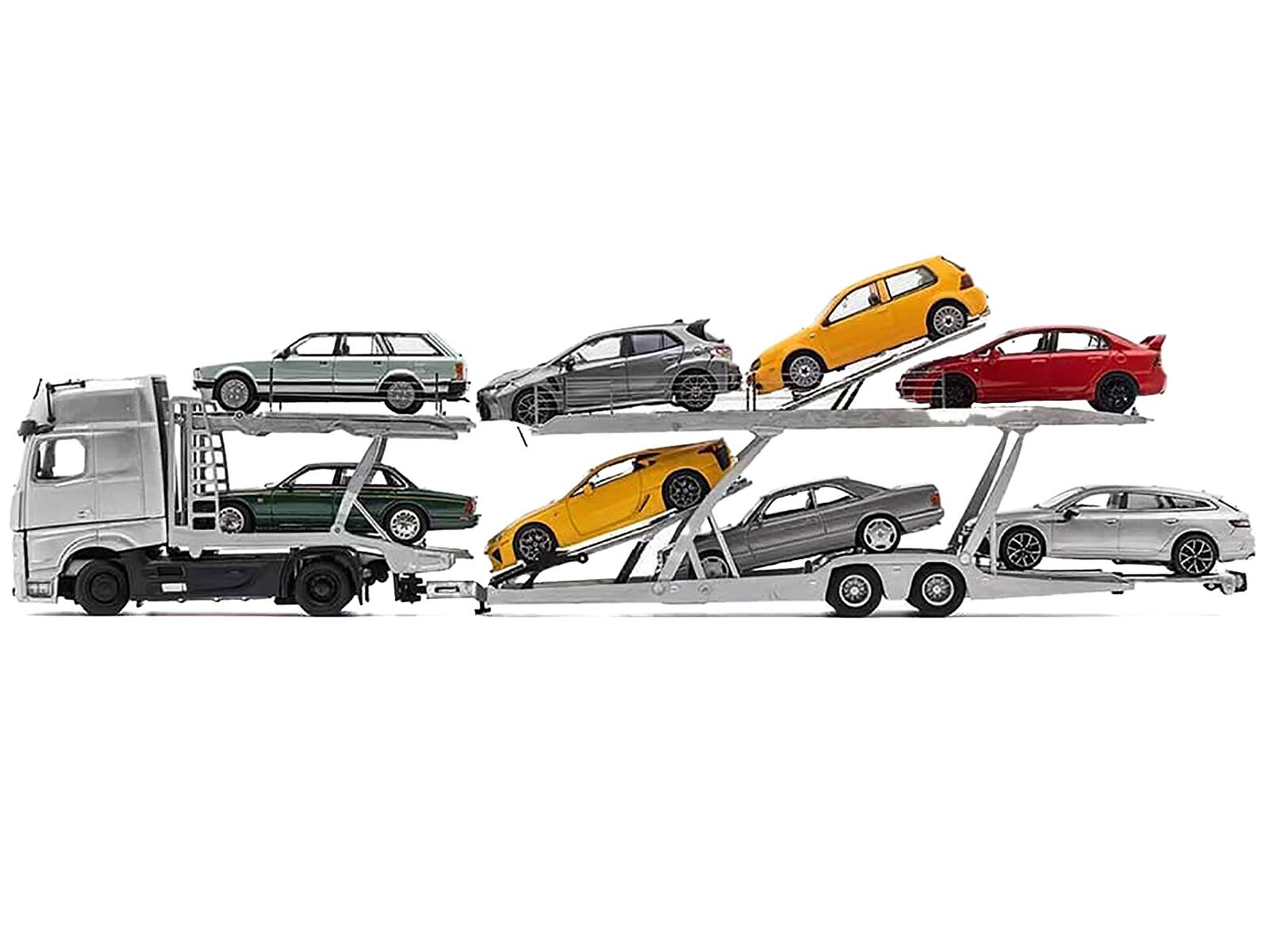 Alt View 1. GCD - Mercedes-Benz Actros Auto Transporter Yellow 1/64 Diecast Model by GCD - Yellow.