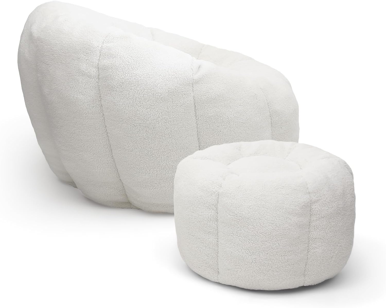 Alt View 6. Trinkets Crazed - Tufted Teddy Plush Bean Bag Chair & Footrest Ottoman, Oversized Comfy Lounge Sofa - white.