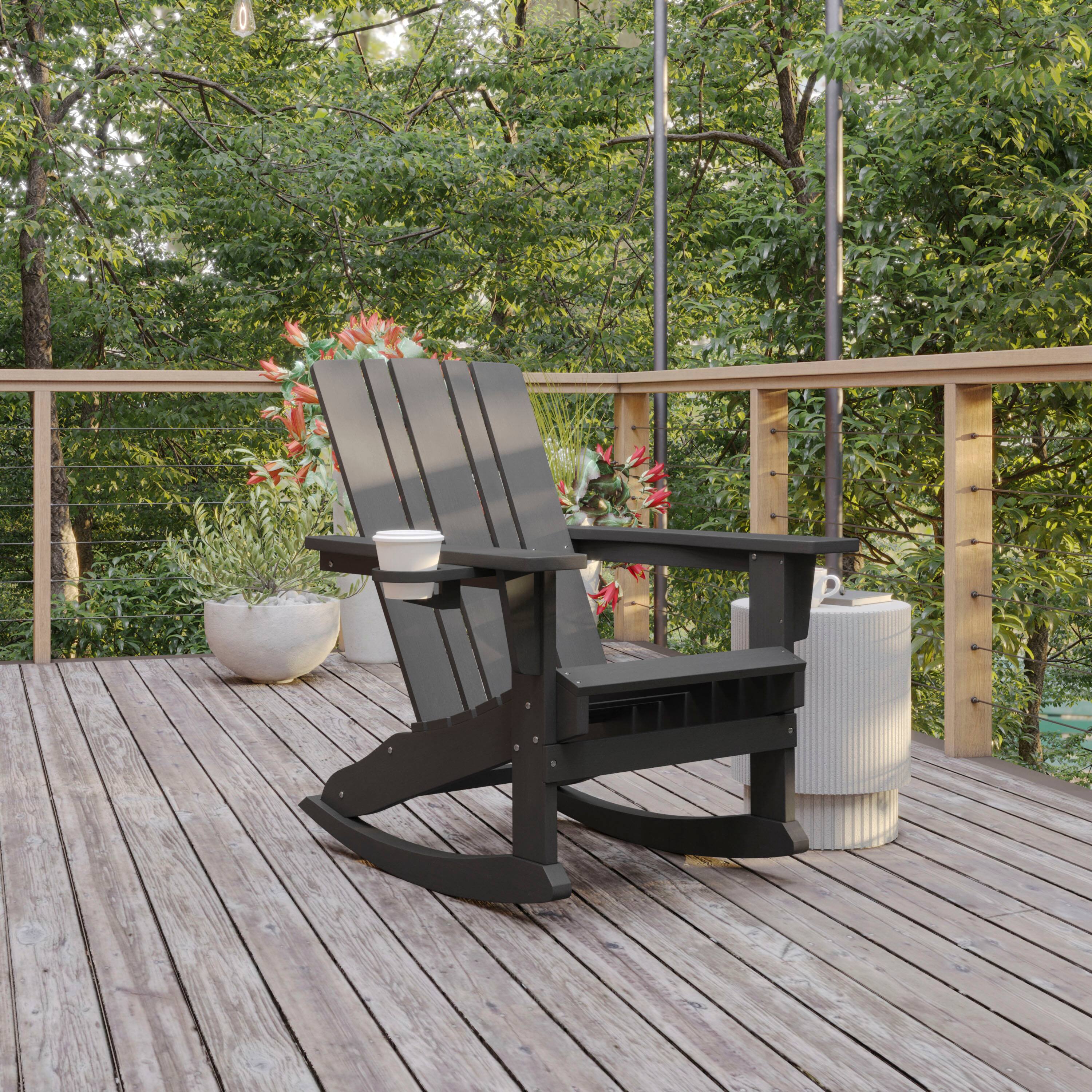 Alt View 1. Flash Furniture - Halifax Adirondack Rocking Chair with Cup Holder, Weather Resistant HDPE Adirondack Rocking Chair in Gray - Gray.