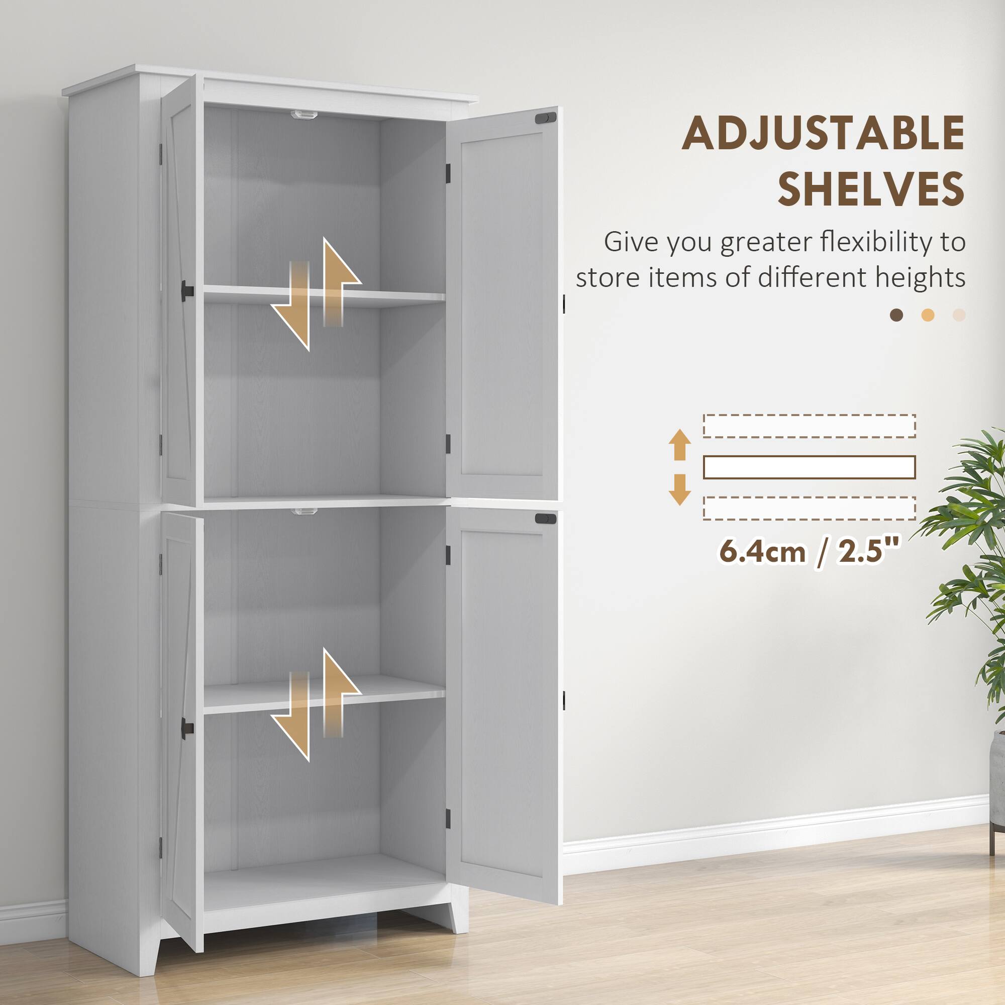 ADJUSTABLE SHELVES, Give you greater flexibility to store items of different heights, 6.4cm / 2.5", 6.4cm / 2.5"