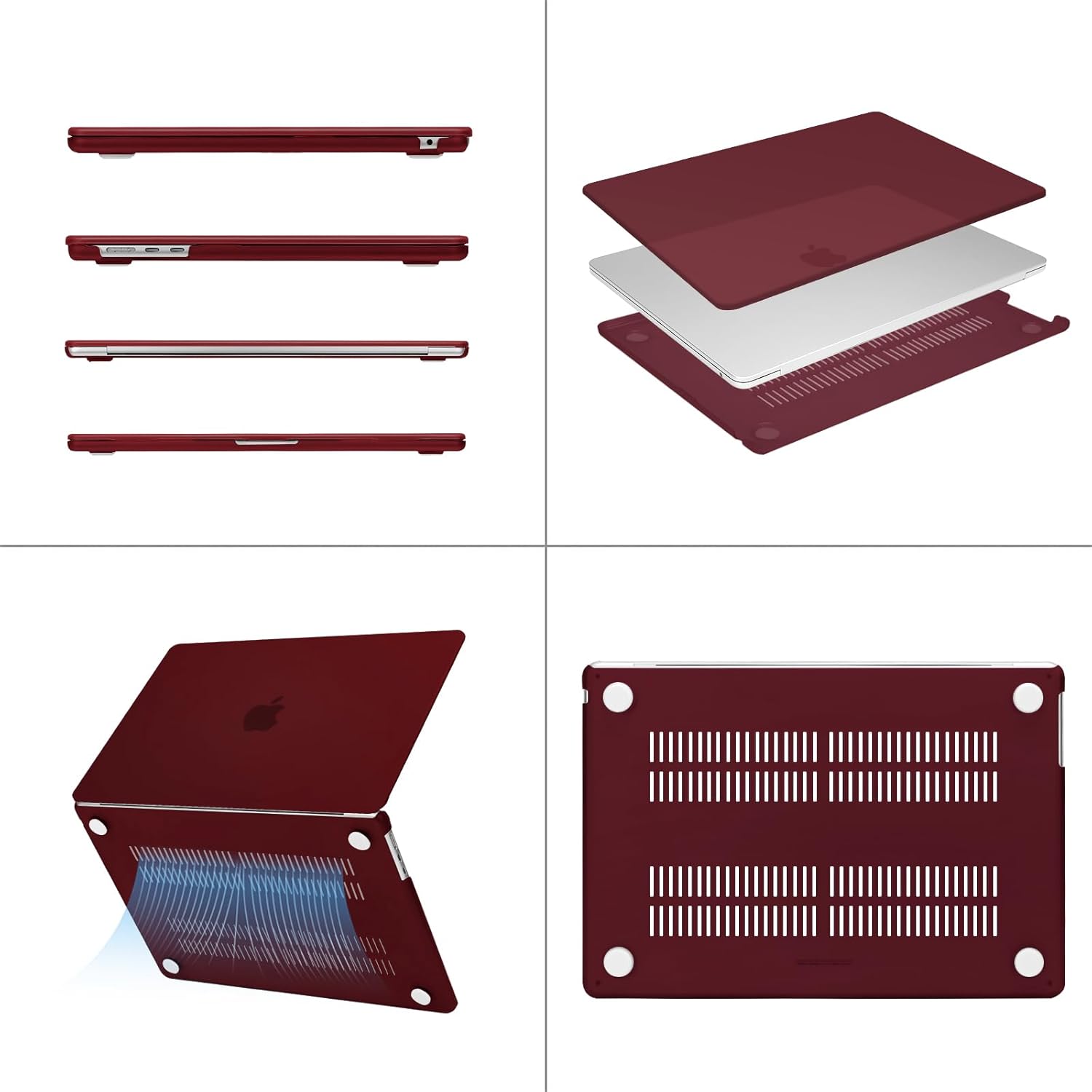 Alt View 1. mosiso - MacBook Air 15 inch Case for models A3448 A3241 A3114 A2941 (2023-2026) - Burgundy.