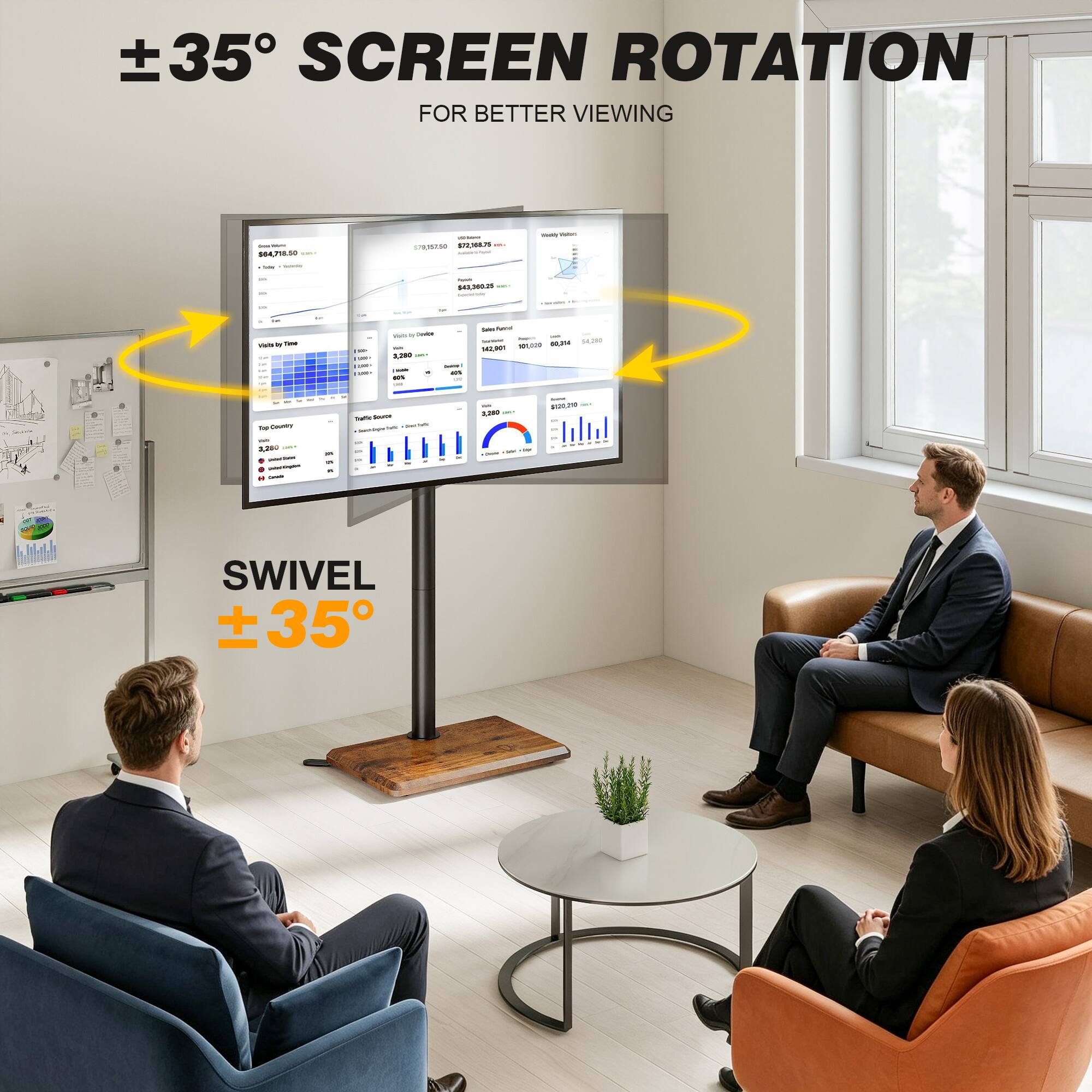 ±35° SCREEN ROTATION FOR BETTER VIEWING

- $64,718.50
- 572,168.75 - 579,757.50
- Model: Matoro
- $43,300.25
- ANEL Sugnerate
- Visits by Time
- ass 2
- Vitamin by Codor - 3,280 - use in 40% your
- Sales Aood - 60,214 142,901 201,220 0
- 4,280
- Top Country
- Traffic Sources
- Save
- 3,200 SWEE
- $(20,210
- Valle 3,200 KING - magnifitional
- 5/1 1

SWIVEL ±35°