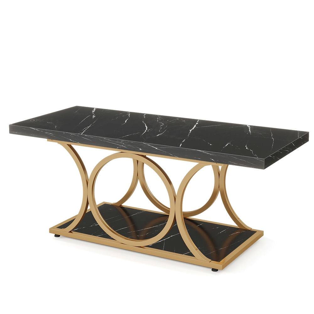 Left. Kadyn - Kadyn Center Coffee Table, Rectangle Living Room Table, 47.24" Center Table with Faux Marble Top Black & Gold - Black+Golden.