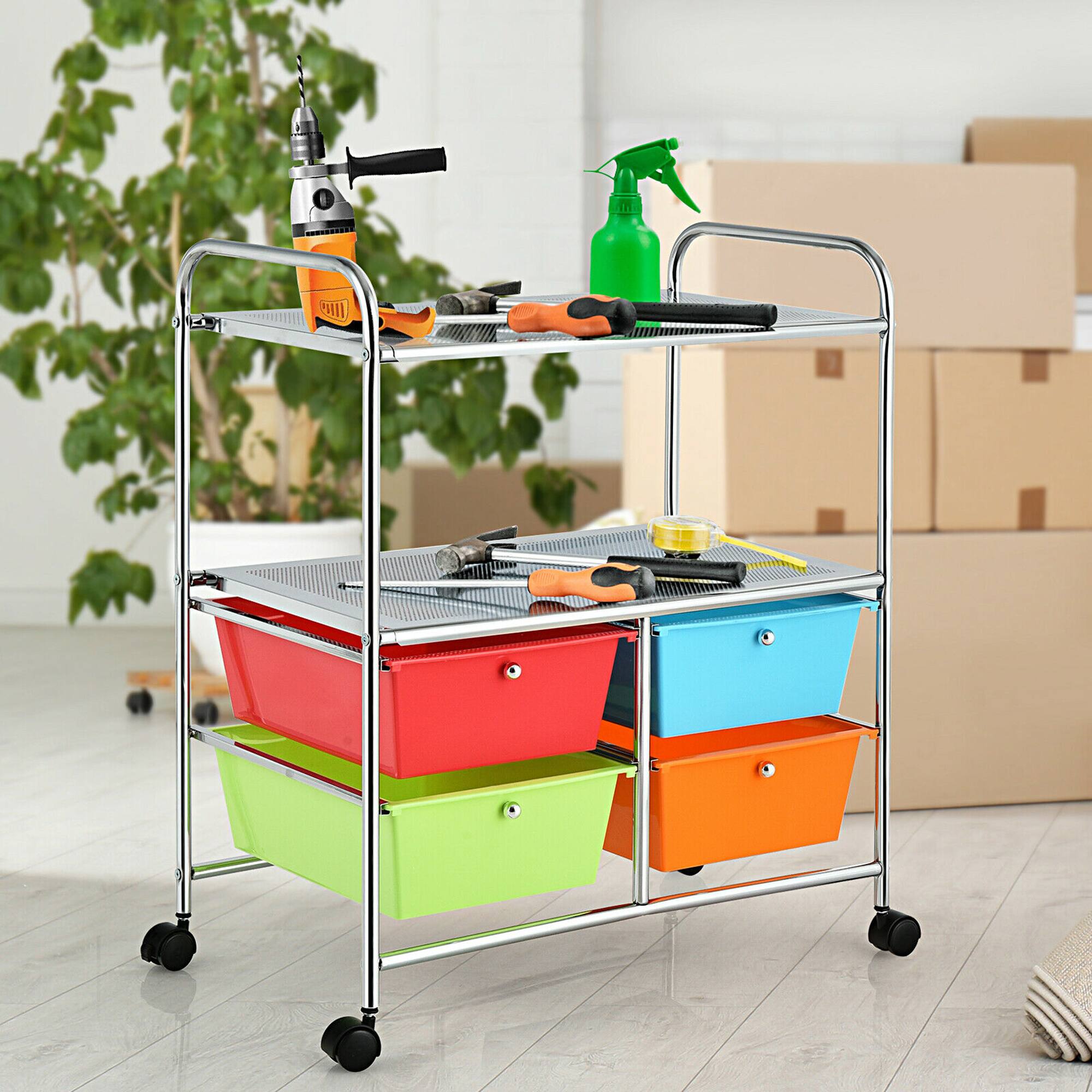 Alt View 3. Gymax - Gymax 4 Drawers Rolling Storage Cart Metal Rack Shelf Home Office Furniture Multicolor - Colorful.