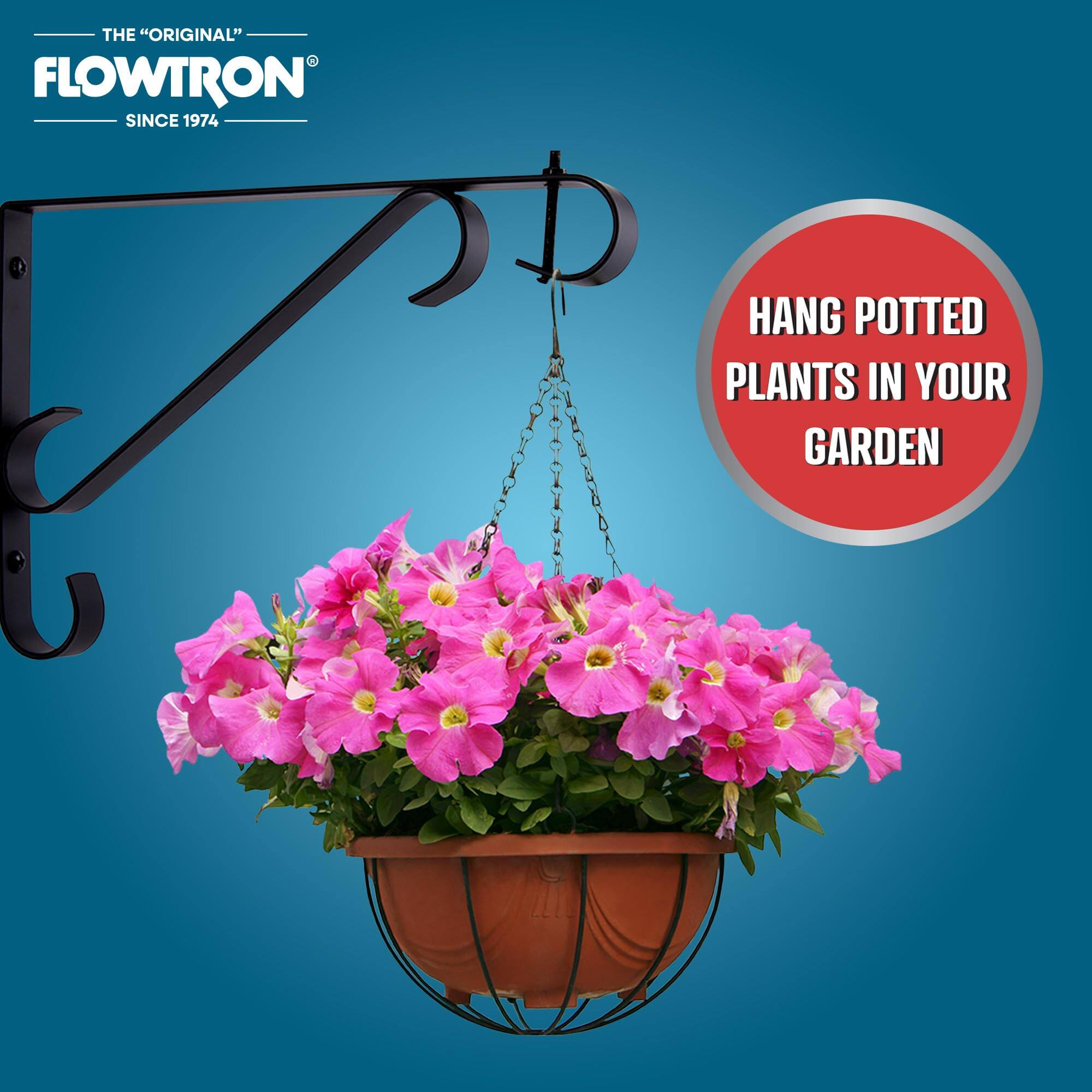THE "ORIGINAL" FLOWTRON SINCE 1974 HANG POTTED PLANTS IN YOUR GARDEN