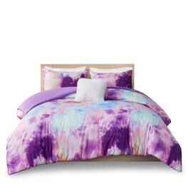Gracie Mills - Orion Dreamscape Watercolor Tie Dye Comforter Set with Cozy Throw Pillow - Lavender