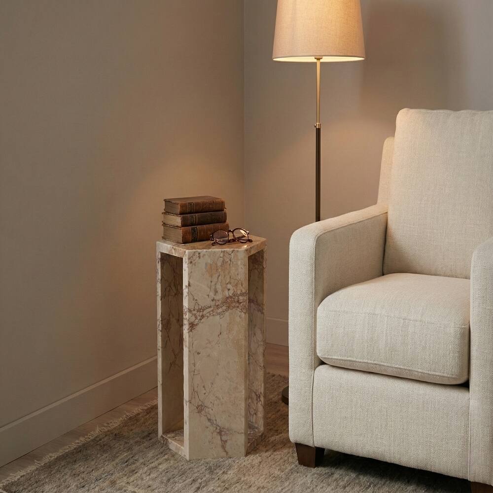 Loheer Luxury Natural Marble Side Table Hexagon Stone Pedestal Drink ...