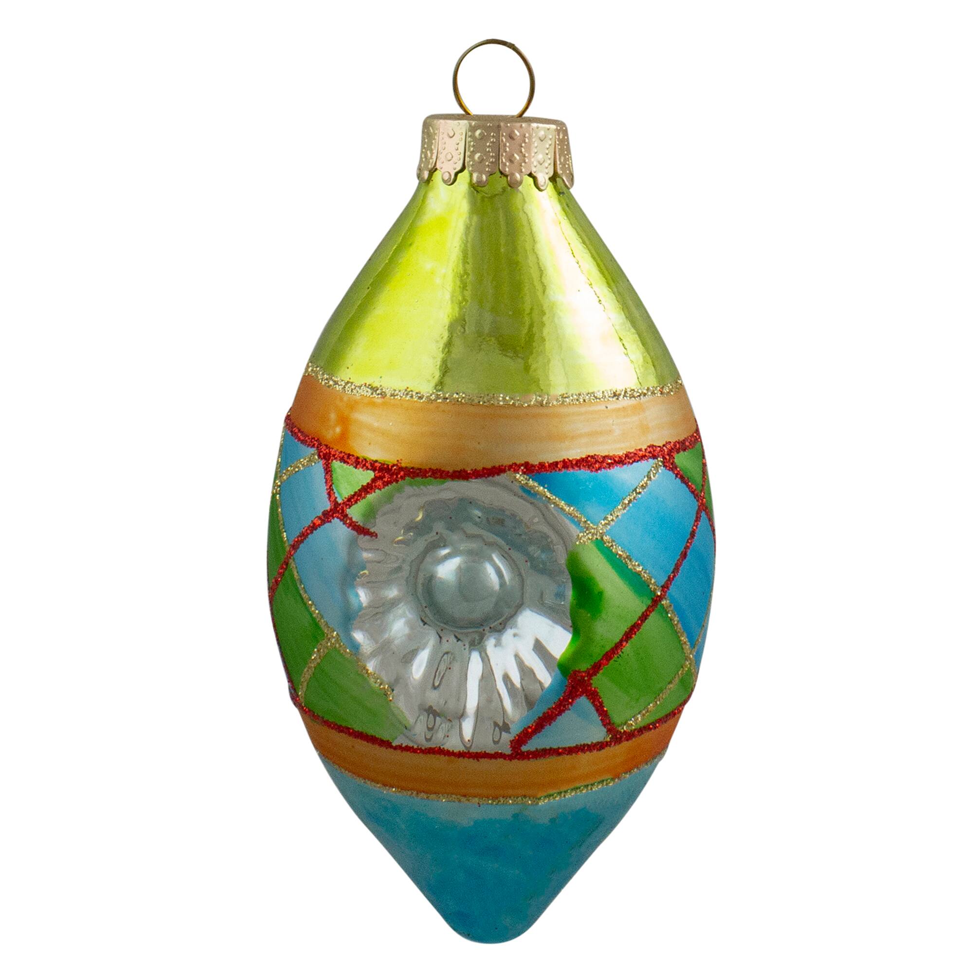 Alt View 4. Northlight - 3ct Multi Color with Retro Reflectors Glass Finial Christmas Ornament Set 4.25" (100mm) - Multi.