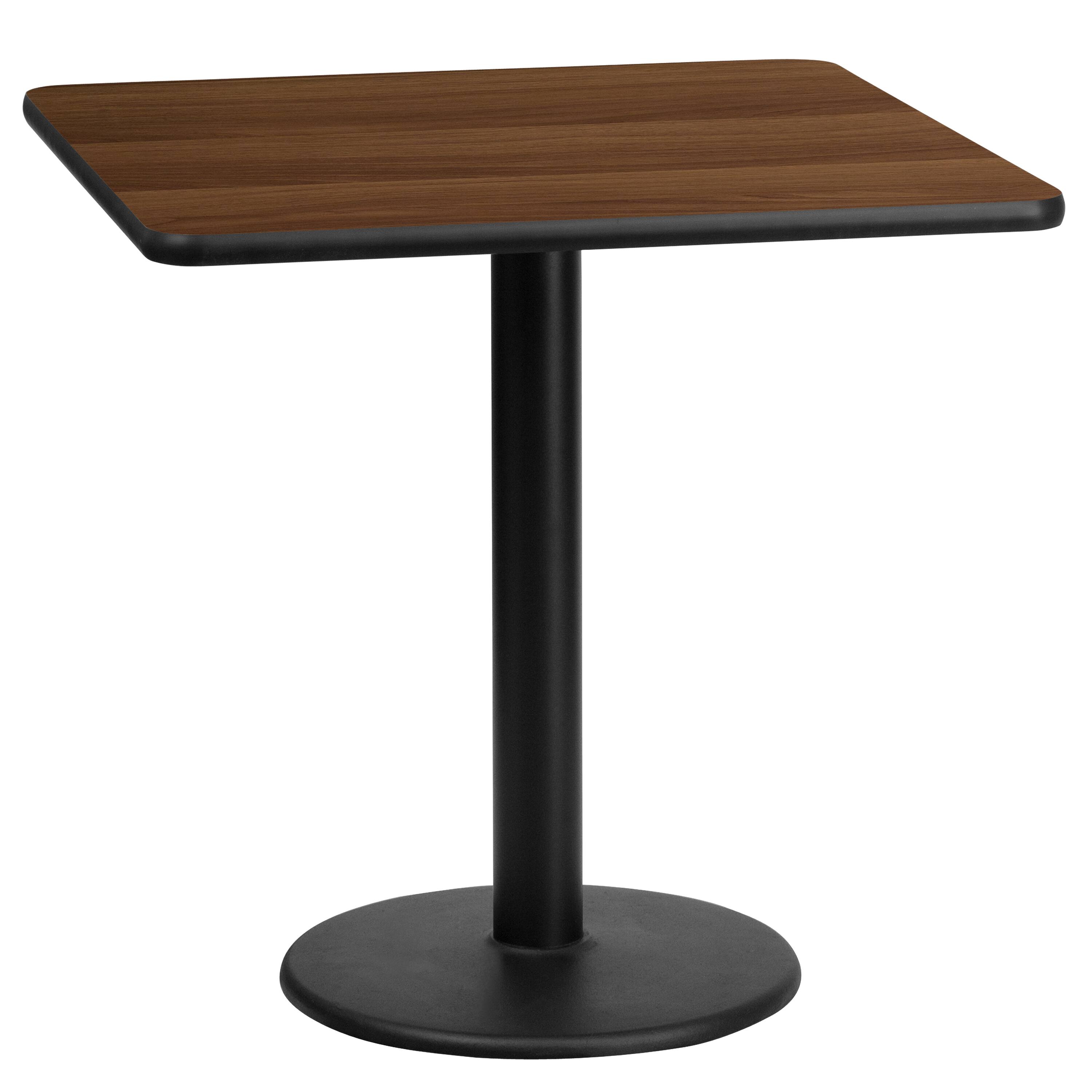 Emma + Oliver - 24" Square Laminate Table Top with 18" Round Table Height Base - Walnut