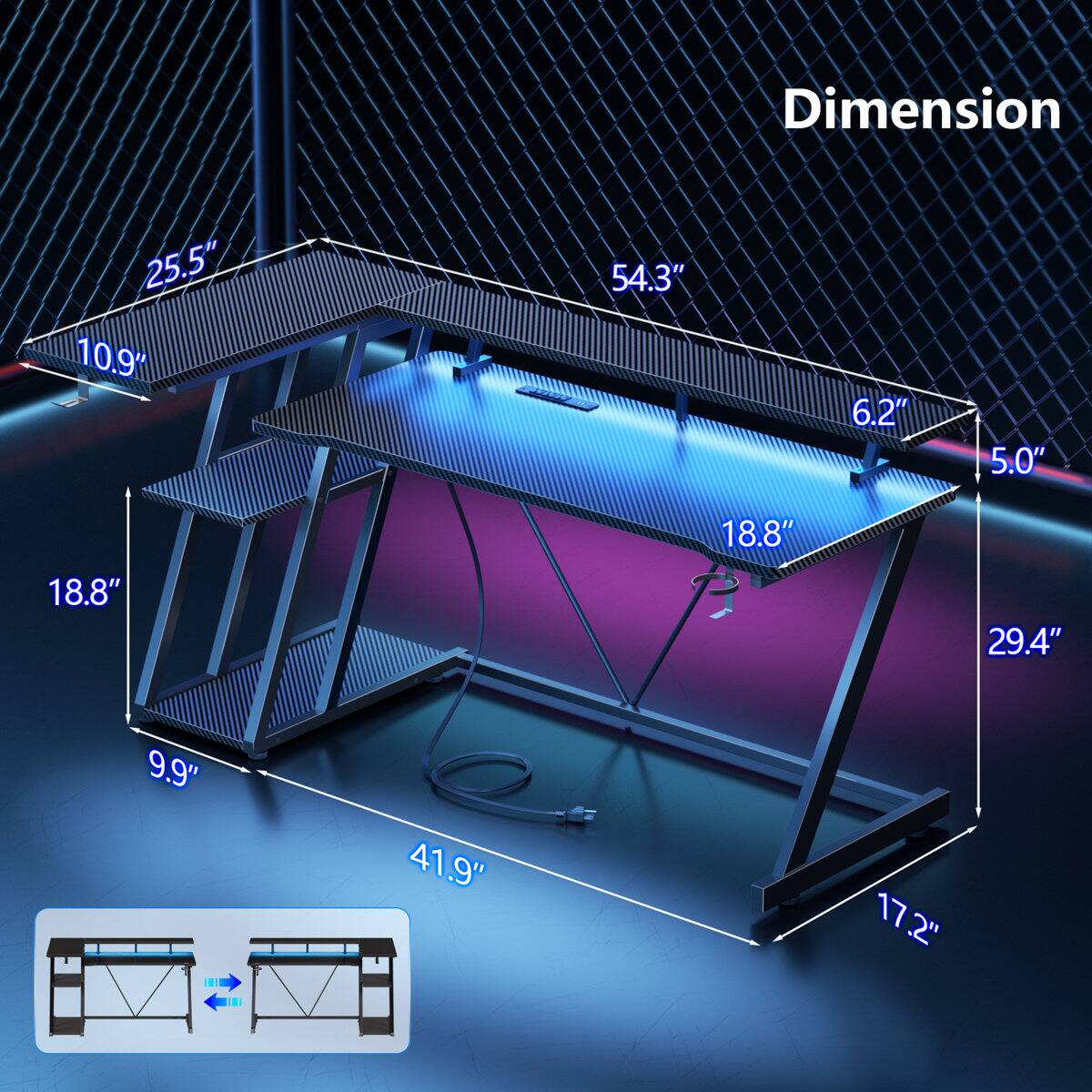 Dimension: 25.5" x 10.9" x 54.3" x 6.2" x 5.0" x 18.8" x 18.8" x 29.4" x 9.9" x 41.9" x 17.2" x 2"