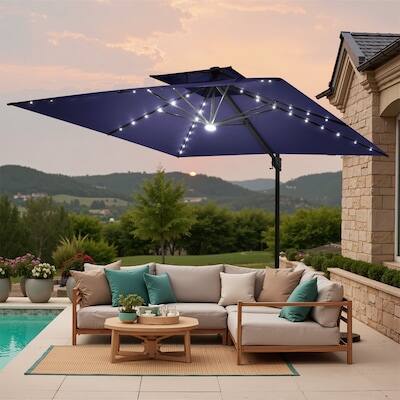 Alt View 5. Crestlive Products - Crestlive Products 11ft Aluminum Navy Slide-tilt Cantilever Patio Umbrella Lights Base - Navy blue.