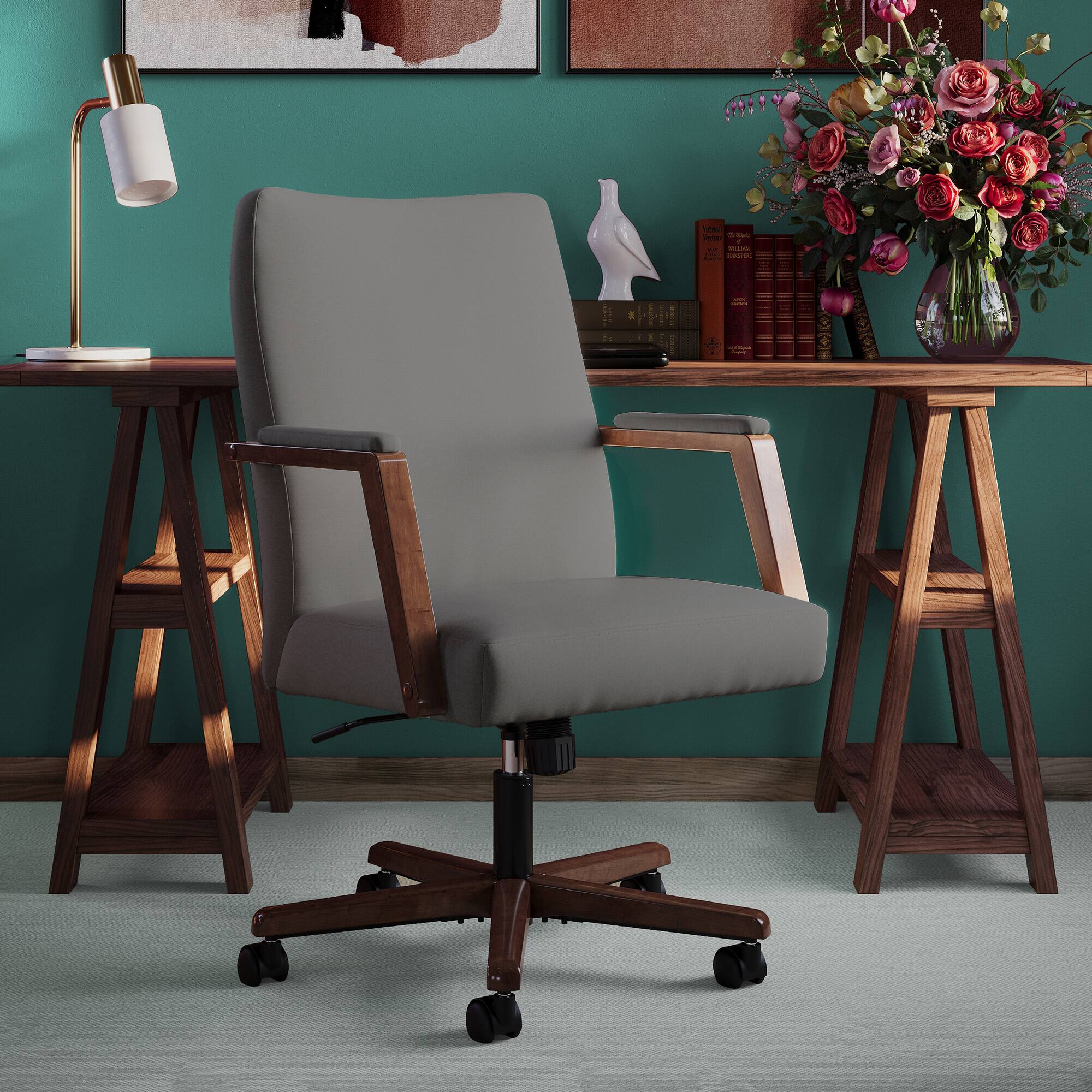 Angle. Finch - Finch NEO ONE Fabric Wood Hi-Back Office Chair, Grey - Gray.