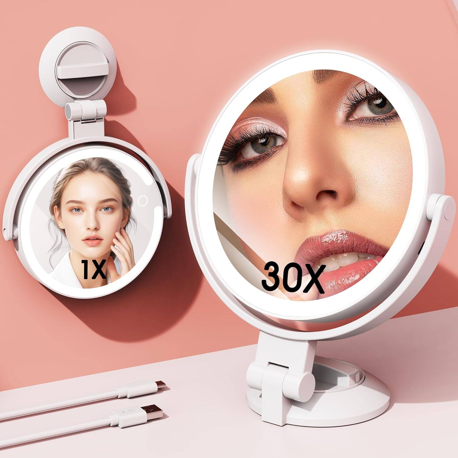 Stamp n Camp - Magnifying Mirror with Light 30X, 2-Sided 30x/1x Suction Cup, 360° Rotation Wall Mounted Makeup Mirrors Lights and 3 - length  24 X width 20