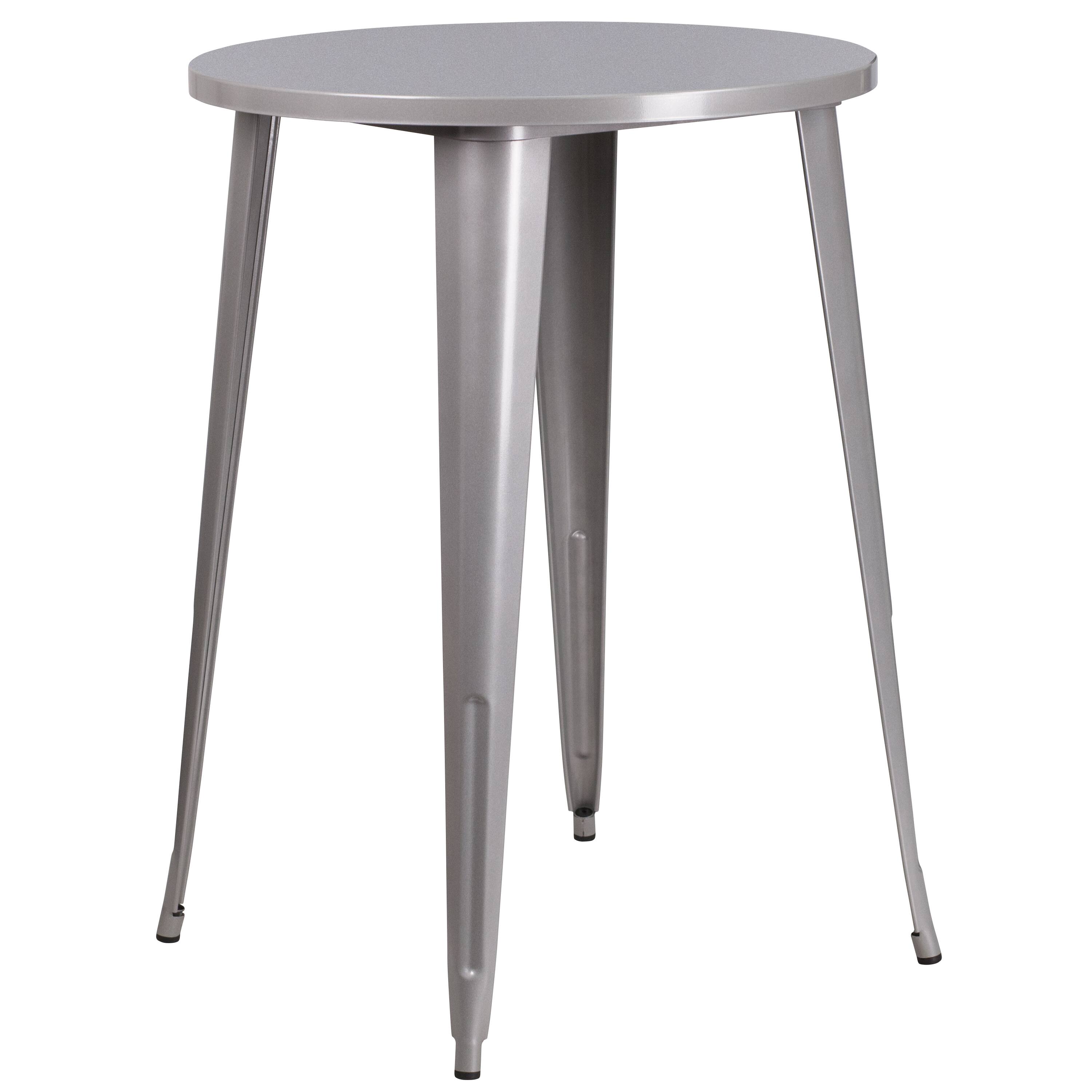 Alt View 3. Emma + Oliver - Commercial Grade 30" Round Metal Indoor-Outdoor Bar Table Set with 2 Cafe Stools - Silver.