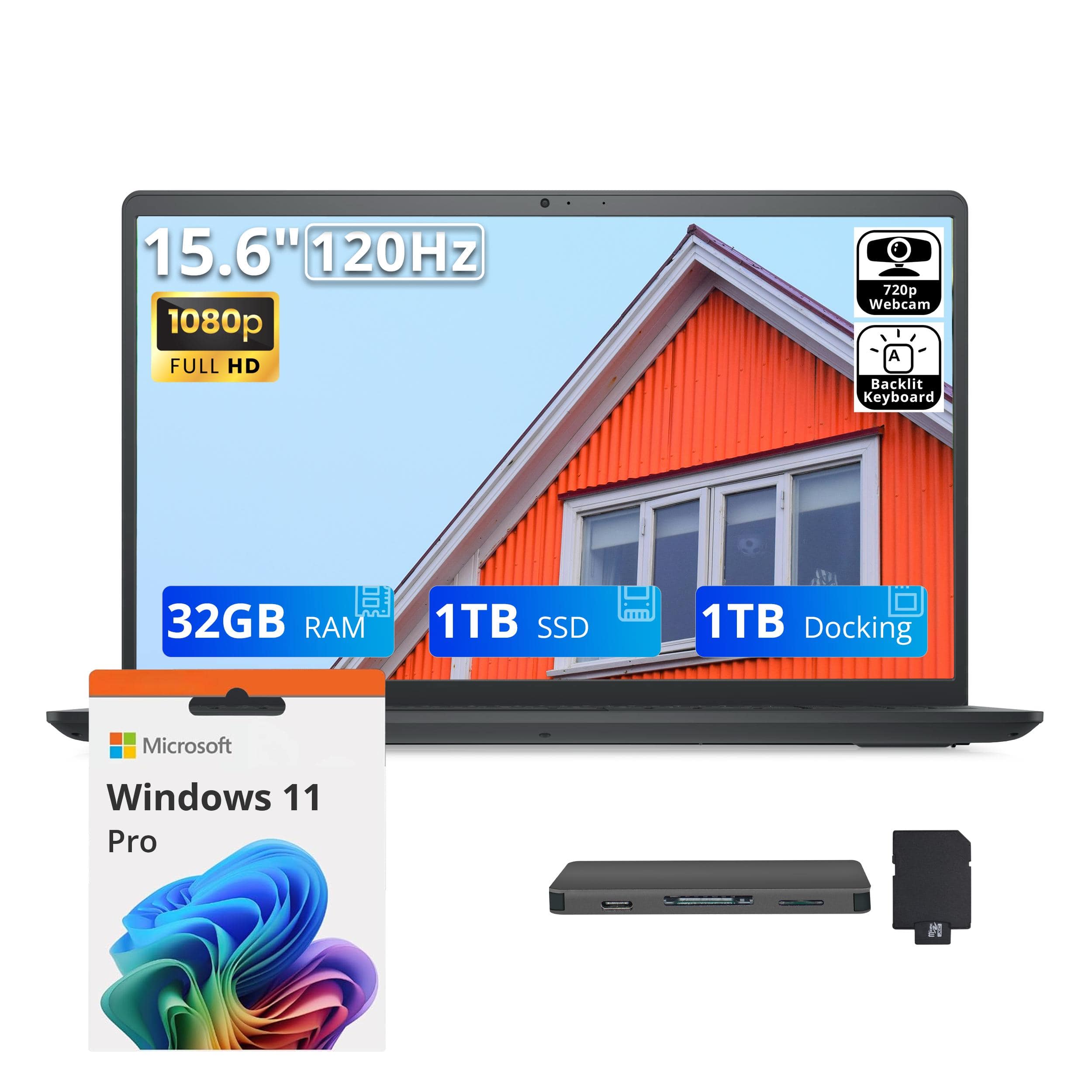 "Dell - Upgraded - Inspiron 15 15.6"" FHD 120Hz Business Laptop,Ryzen 7 5825U,32GB RAM,1TB SSD+1TB Dock Set,Backlit,Win11 Pro - Black" price history on PriceWatchPro