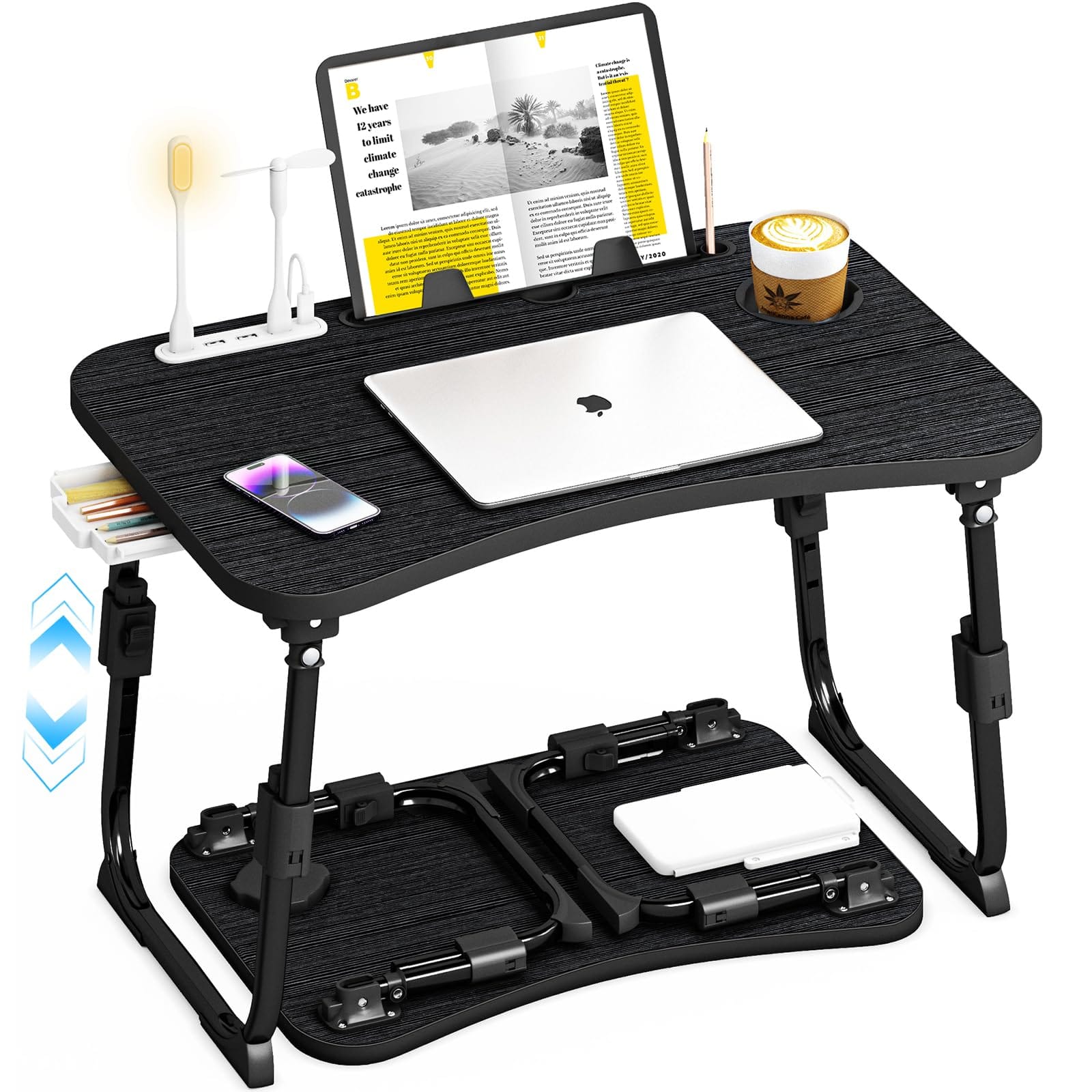 Stylel Star - Lap Desk For Bed Adjustable Height Foldable Table With Storage Drawer Tablet Slot Cup Holder Portable Laptop Stand Sofa