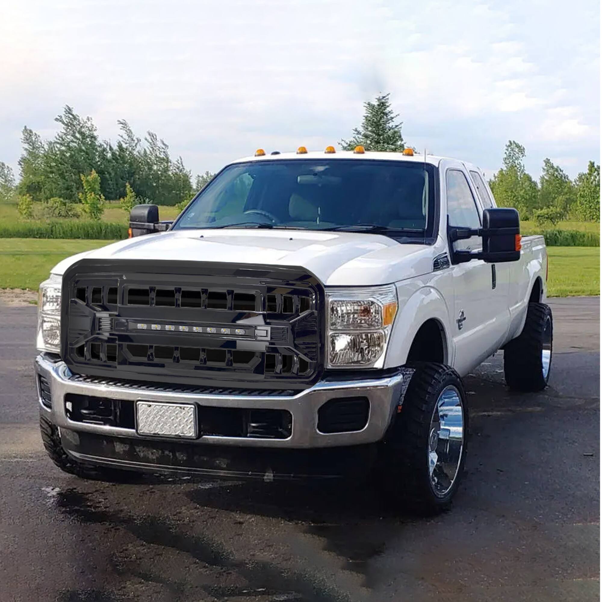 Alt View 5. AMERICAN MODIFIED - AMERICAN MODIFIED Armor Grille for 2011 to 2016 Ford F250 with Off Road Lights - Glossy Black.