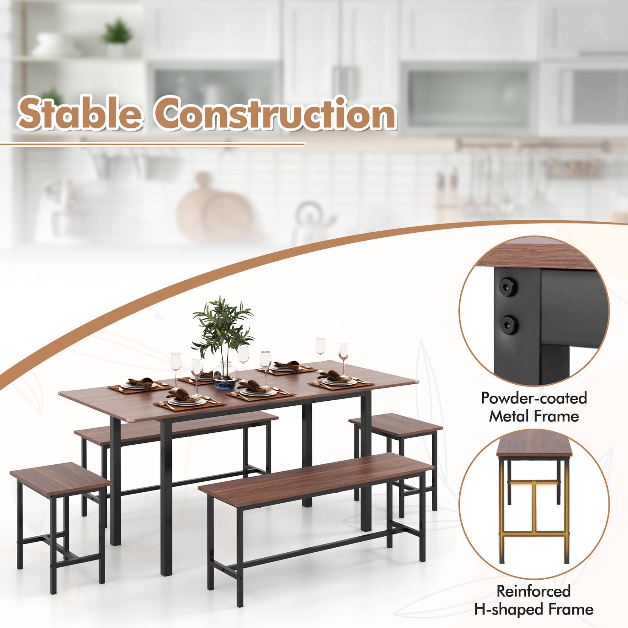 Stable Construction

Powder-coated Metal Frame

Reinforced H-shaped Frame