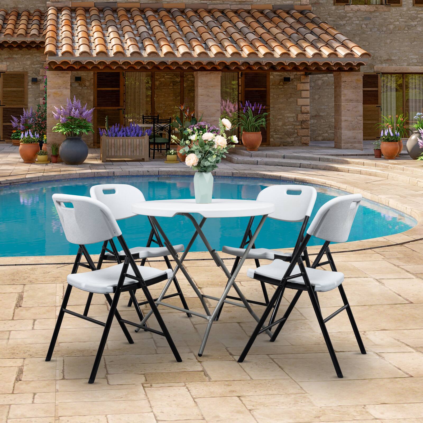 Alt View 6. Winado - 4 PCS Commercial Contoured In/Outdoor Portable Plastic Folding Chairs Steel Frame - White.