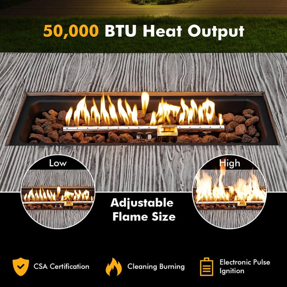 50,000 BTU Heat Output

Adjustable Flame Size
- Low
- High

CSA Certification
Cleaning Burning
Electronic Pulse Ignition