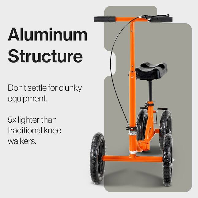 Aluminum Structure  
Don't settle for clunky equipment.  
5x lighter than traditional knee walkers.