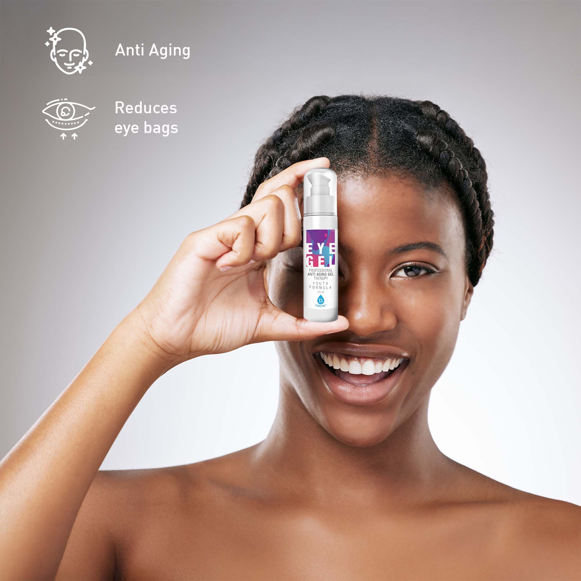 Anti Aging  
Reduces eye bags  

EYE GEL  
ANTI-AGING FORMULA