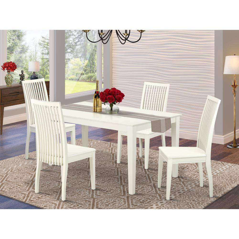 Left. East West Furniture - Dining Room Set Linen White - Brown.