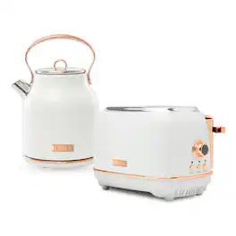 Haden - Heritage 2 Slice Wide Slot Toaster & Electric Water Kettle, Ivory & Copper - Ivory, Copper