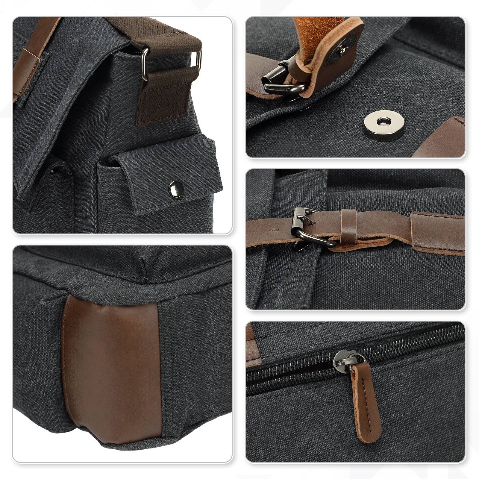 Alt View 4. Unique Bargains - Canvas Crossbody Bag for Men and Women, Vintage Shoulder Bag, Multiple Pockets, Fits 13" Laptops - Black.