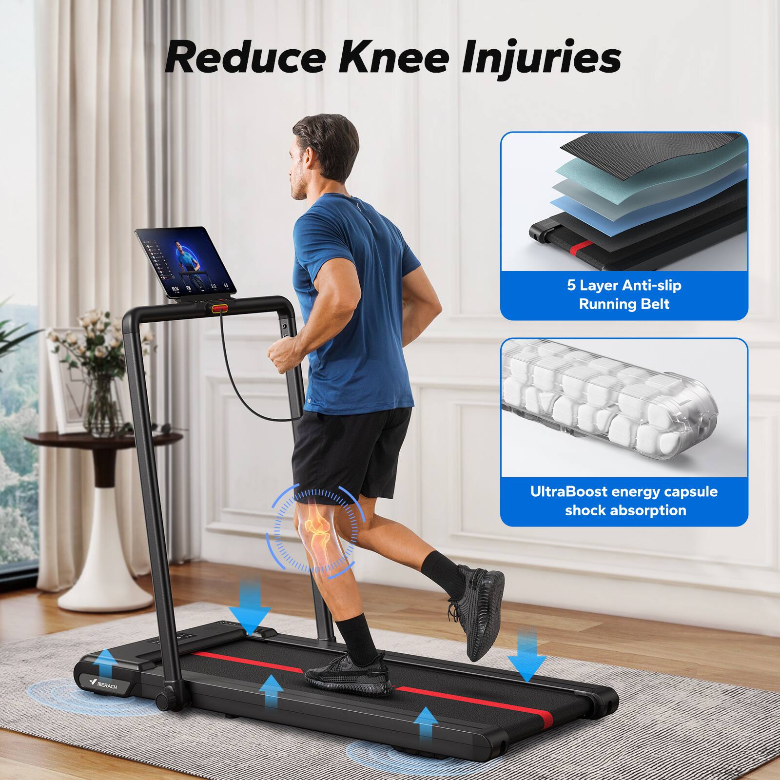 Reduce Knee Injuries

5 Layer Anti-slip Running Belt

UltraBoost energy capsule shock absorption