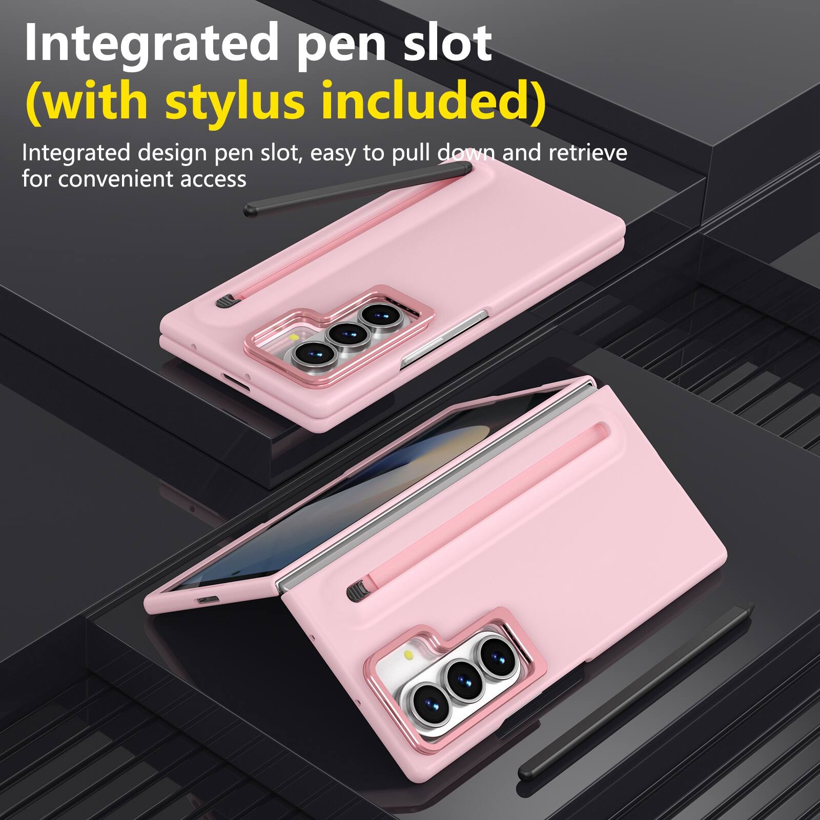 Integrated pen slot (with stylus included)  
Integrated design pen slot, easy to pull down and retrieve for convenient access