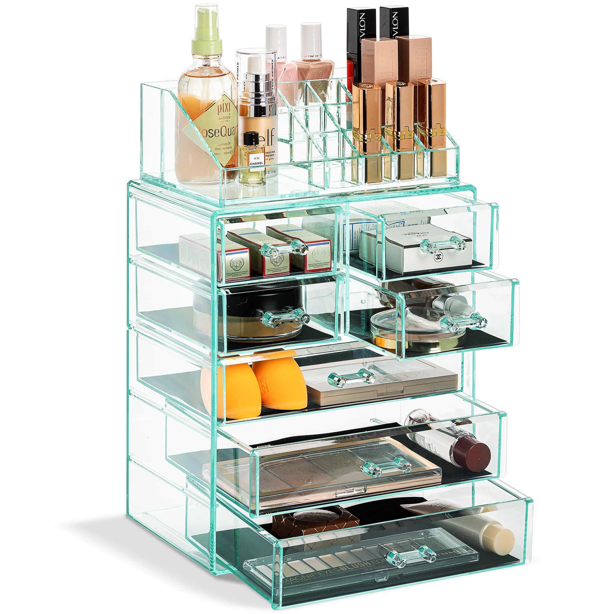 Sorbus - Medium Makeup Organizer Set - (3 Large / 4 Small Drawers/Top Tray) - Teal