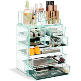 Sorbus - Medium Makeup Organizer Set - (3 Large / 4 Small Drawers/Top Tray) - Teal