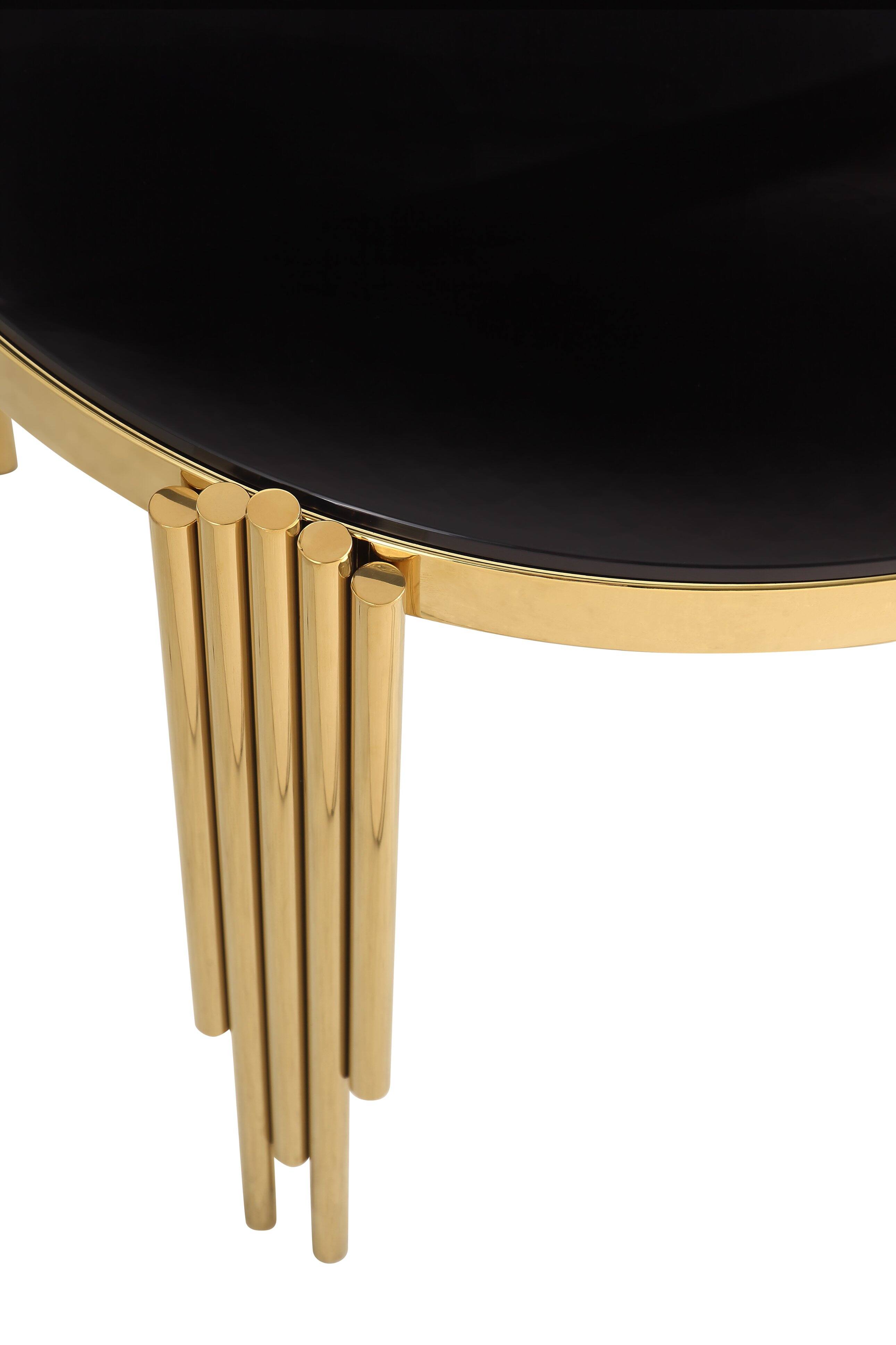 Back. TinyHomie - 386 Round Glass Dining Table Tempered Glass Top Polished Gold Legs - Brown.
