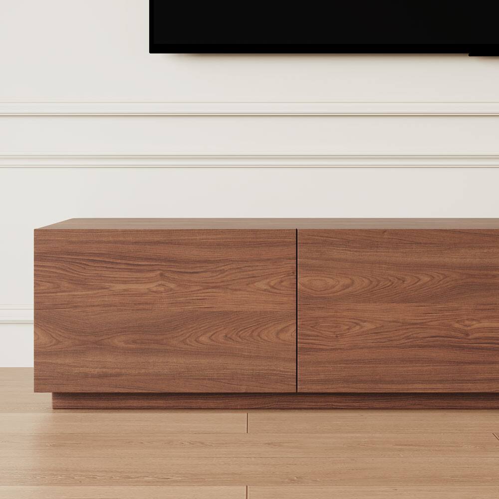 Back. POVISON - 78" Fully-Assembled,Minimalist TV Stand, Wood Media Console with Drawers, Walnut Veneer - Dark Wood.