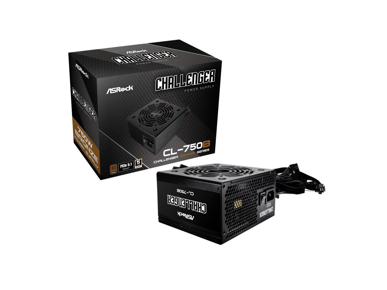 ASRock CHALLENGER POWER SUPPLY CE MEACUGER ERS LOONZE CL-750B I SErves BRONZE 5 CHALLENGER PCIe 5.1 80 -T CL-750B CHALLENGER ASRock