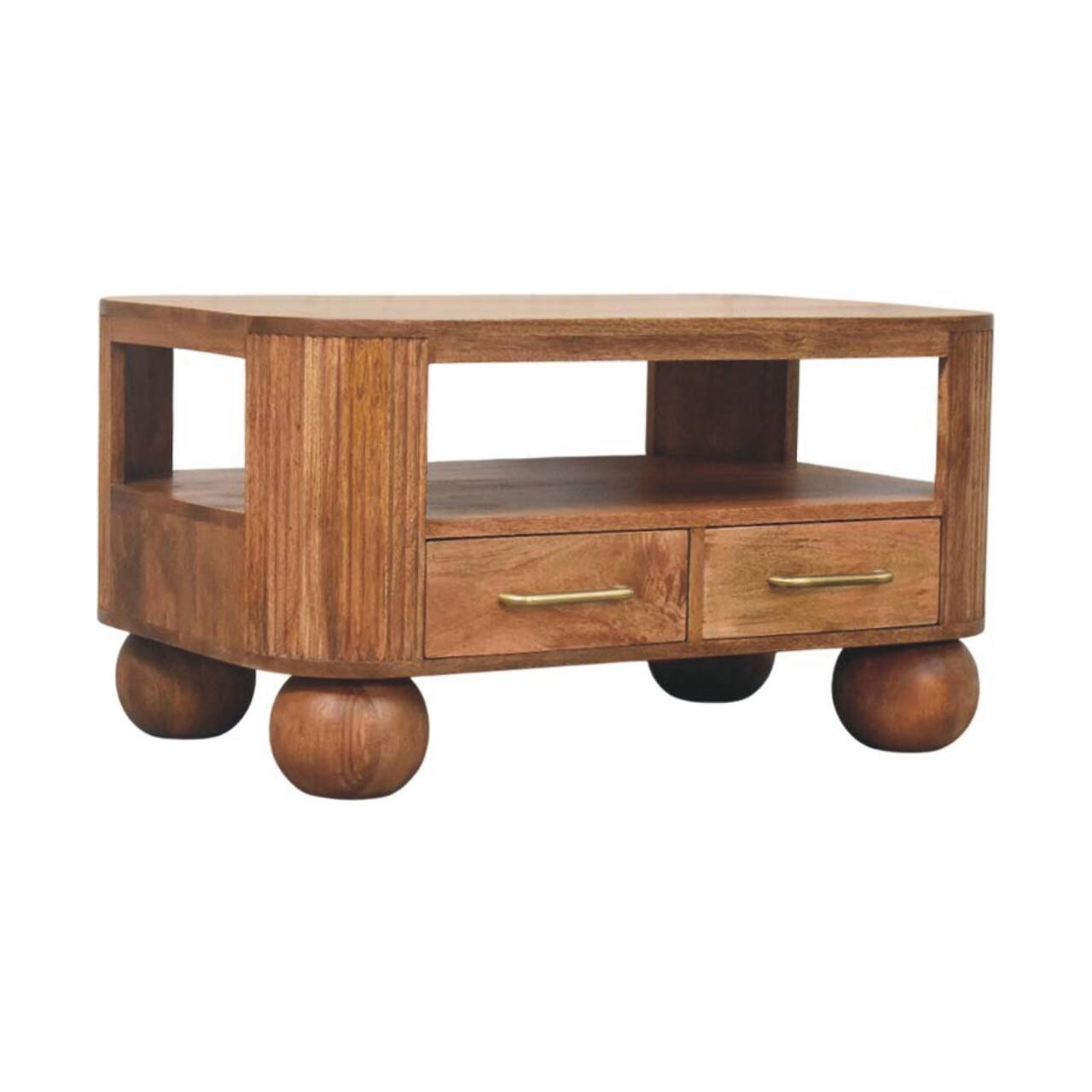 Angle. Artisan Furniture - Artisan Furniture Solid Wood Briarwood Fluted Coffee Table, 2 Drawers, Brown - Brown.