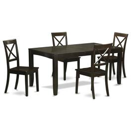 East West Furniture - 5 Pc Dining set-Table with Leaf Plus 4 Dining Chairs - Cappuccino